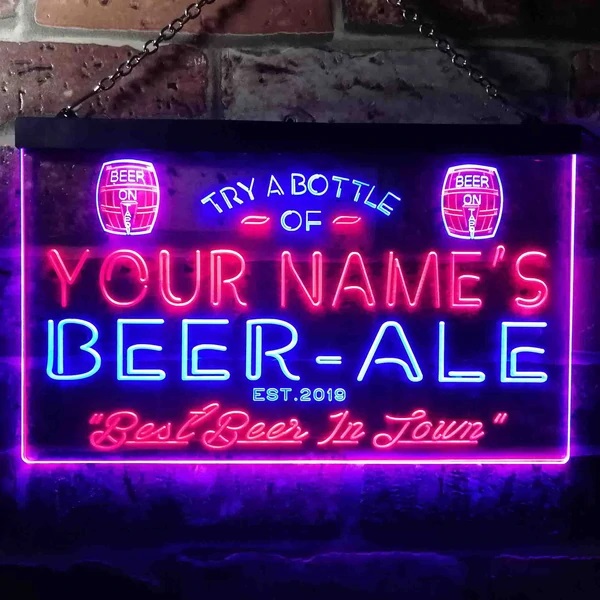 Personalized Beer Ale Dual LED Neon Light Sign